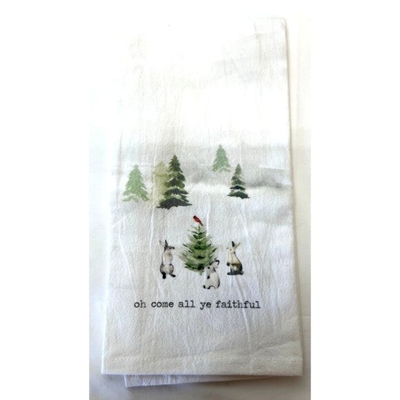 Oh Come All Ye Faithful Dish Towel With Christmas Design - Picture 1 of 4